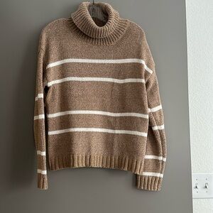 Lulus beige striped knit turtleneck sweater